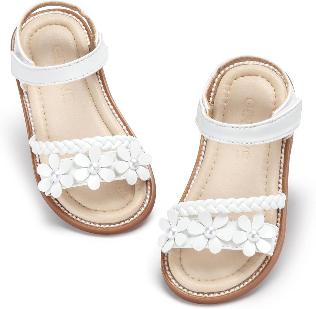 GINFIVE Toddler Girls Sandals Little Girls Kids Summer Shoes Toddler Sandals (Gn04-white)