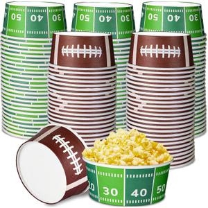 Qyeahkj 50pcs Large Football Party Snack Bowls Supplies Football Field and Rugby Serving Bowls 13.5oz Disposable Paper Football Chili Bowls Treat Cups Bucket for Game Day 2025 Football Birthday Party