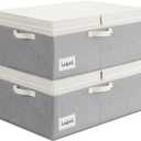 GRANNY SAYS Decorative Storage Boxes with Lid, Large Storage Bins with Double-Open Lid, Fabric Storage Basket for Clothes, 63L Closet Linen Storage Bin, White&Gray, 2-Pack (Dark Gray&Ivory)