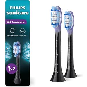 Philips Sonicare G3 Two-in-One - Genuine Replacement Electric Toothbrush Heads for Plaque Control and Gum Care, 2 Brush Head Pack Up to 6 Month Supply, Black, HX9052/95