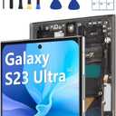 OLED Screen Replacement for Samsung Galaxy S23 Ultra 5G with Frame & Fingerprint Sensor  Includes Full Tool Kit & Installation Guide (Silver)