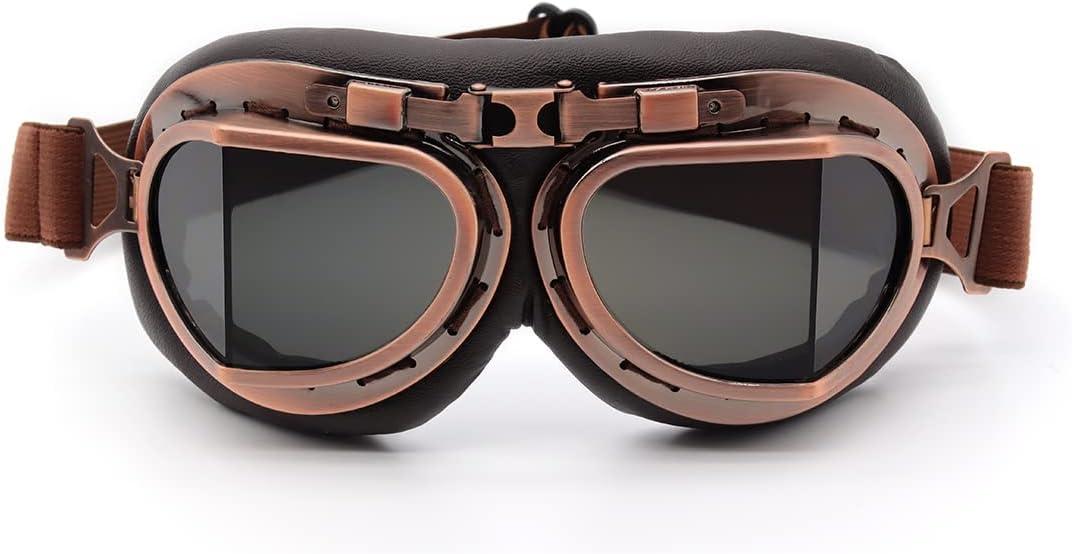 kucehiup Vintage Aviator Goggles Motorcycle Goggles (Copper Frame Smoke Lenses)