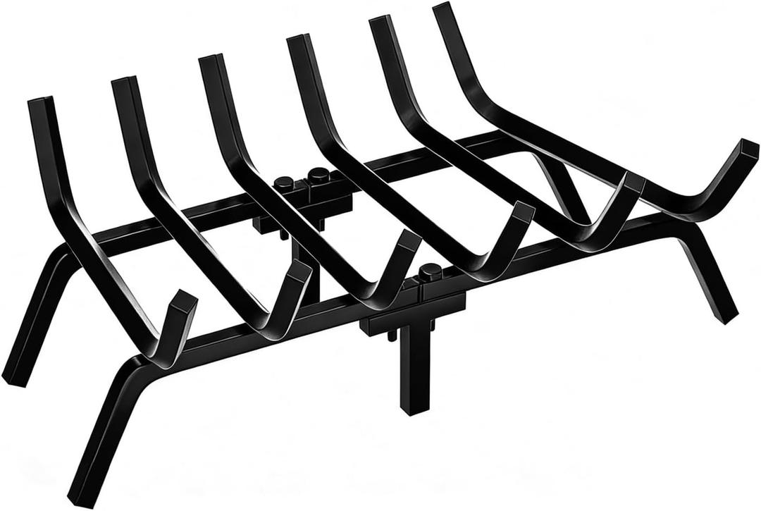 FEED GARDEN Fireplace Grate 24 inch Heavy Duty Fireplace Log Holder, 1/2" Solid Steel Bar Fire Pit Grate for Indoor Outdoor, Wood Stove Fireplace Accessories Wrought Iron Firewood Burning Rack