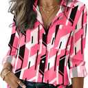 HOTOUCH Button Down Shirts for Women Long Sleeve Blouse Dressy Casual Business Work Tops with Pocket, L