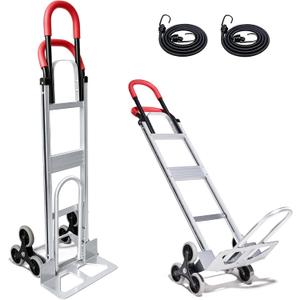 Aluminum 2-in-1 Stair Climbing Dolly, 600 Lbs Heavy Duty Hand Truck for Stairs with Dual Handles, Bungee Cords for Stairs Flat Ground Home Office Warehouse Moving Shopping