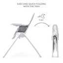 Kinderkraft BINCI Folding High Chair, Lightweight 11 lb, Compact for Small Spaces and Travel, Adjustable Tray with Cup Holder, Footrest, 5-Point Harness, Easy-Clean Modern Design, Light Gray