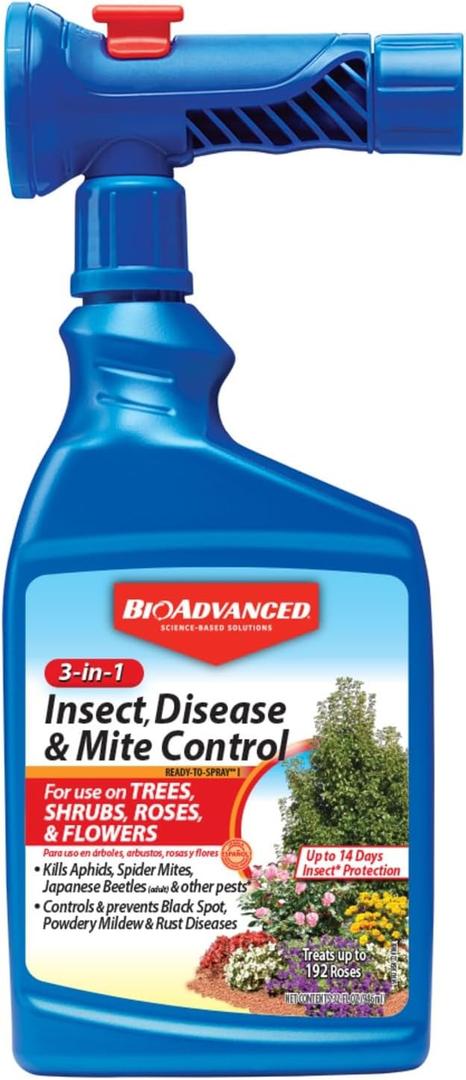 BioAdvanced 3-in-1 Insect and Mite Plant Bug Spray, Pest Control Ready-to-Spray 32 oz, Disease Control