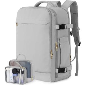 Large Travel Backpack - 40L Waterproof for Women, Men, College, Business, Hiking, Work (Gray)