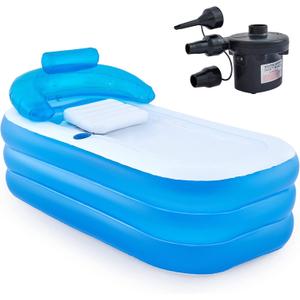 CO-Z Inflatable Bathtub with Electric Air Pump and Bath Pillow Headrest, Portable Blow Up Tub for Adults, Outdoor or Indoor Freestanding Foldable Spa Cover Drainage Hose Cup Holder (Light Blue)