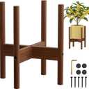 ALIGADO Bamboo Plant Stand Indoor, for Up to 10 Inch Pots, Built to Fit Corners, Sturdy & Stable Design, Walnut Finish