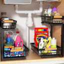 Liuoud Under Sink Organizer 2 Pack, 2 Tier Slide Out Large Capacity Height Adjustable Under Sink Organizers and Storage for Kitchen Bathroom Cabinet, Black