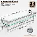 24 Inches Floating Glass Shelves for Wall with Towel Bar/Track, SUS 304 Stainless Steel Railing Tempered Glass Shelf, for Toilet, Room Decor Modern (Chrome Polished, 24-inch)