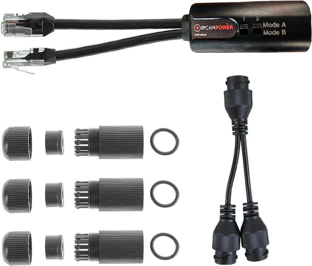 POE Combiner Splitter Adapter, Run 2 IP Cameras on 1 Cable, Works on all POE Switches, POE NVR and POE Cameras, Mode A and B POE Compatible