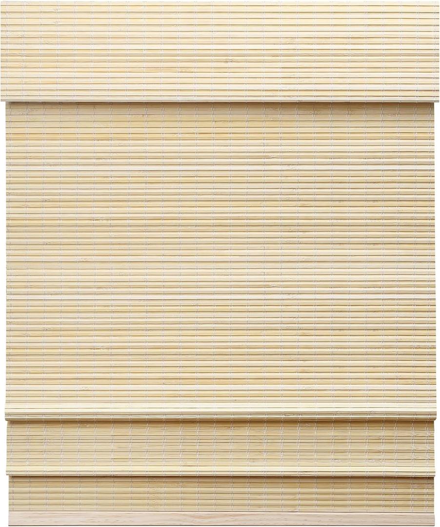LazBlinds Cordless Bamboo Roman Shades, Privacy Window Treatment, Roll Up Bamboo Blinds for Windows, 47'' W x 60'' H (Privacy-dp-natural)