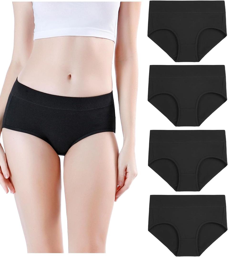 wirarpa Women's Underwear Cotton Mid Waisted Ladies Panties Full Coverage Briefs 4 Pack (Regular & Plus Size) (Medium)