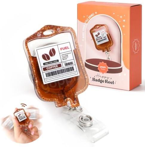 YOPPIX Liquid Coffee Badge Reel, Shaker Retractable Badge Reel for Nurses, Doctors, Teachers & Medical Office