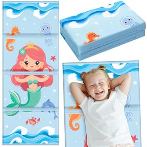 Shellwei Vinyl Nap Mat for Kids Preschool Daycare 52 x 20 x 1'' Kids Sleeping Folding Rest Mat for Toddler Boys Girls Baby Classroom Home Travel(Mermaid)