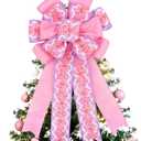 Christmas Wreaths Bows, Pink Candy Cane Bows for Christmas Tree Topper Decoration, Large Christmas Bows for Wreaths for Front Door Holiday Party Outside Hanging Ornament