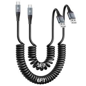 USB Type C Charger Cable Fast Charging [3FT+6FT], 2Pack Coiled USB A to USB C Charger Cable for Car Android Auto USB C Charger Cord, USBC Cable Compatible with iPhone 17/16/15/Samsung Galaxy S20