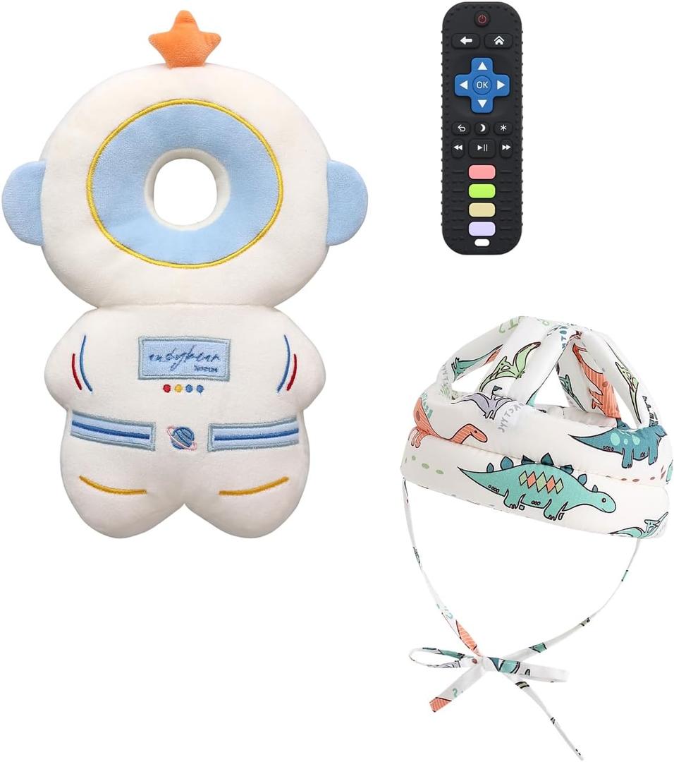 Baby Head Protector Backpack Head Protection Pillow, Baby Helmet for Crawling Walking and Baby Teething Toys 3Pcs Set