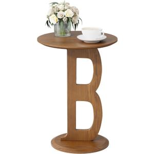 Aoligrace Small Pedestal Side Table, Decorative End Table with Letter B Leg, Wood Accent Drink Table for Couch, Living Room, Walnut Bed Side Tables for Bedroom, Corner, Small Spaces