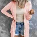 MEROKEETY Women's Lightweight Cardigan Summer Long Open Front Button Down Trendy Loose Outwear with Pockets (Pink, S)
