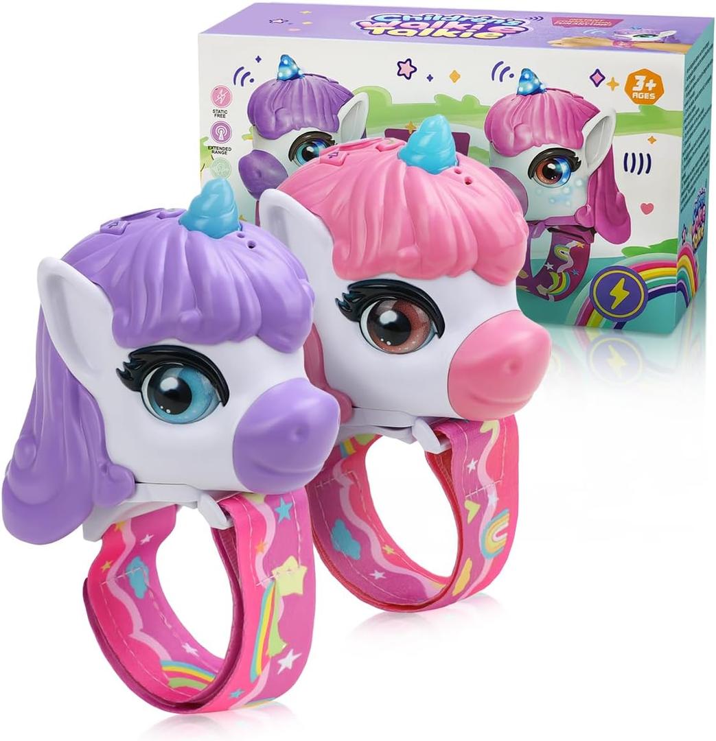 Unicorn Walkie Talkies for Kids 2 Pack with Wrist Strap, Toys for Girls Age 3-10, Long Range 2-Way Radios for Camping, Outdoor Adventure, Birthday