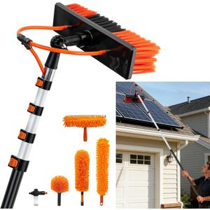 20FT Extendable Cleaning Pole with Adjustable Brush Head & Soap Bottle, Outdoor Cleaning Tool for Windows, Walls, Roofs and Exterior Surfaces