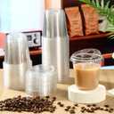 Baderke 25 Pcs Plastic Cups with Sip Lids Round Bottom Disposable Plastic Coffee Cups with Lids Clear Strawless Crystal Mugs for Iced Coffee Smoothie Cold Beverage Party Catering Supplies (12 oz)