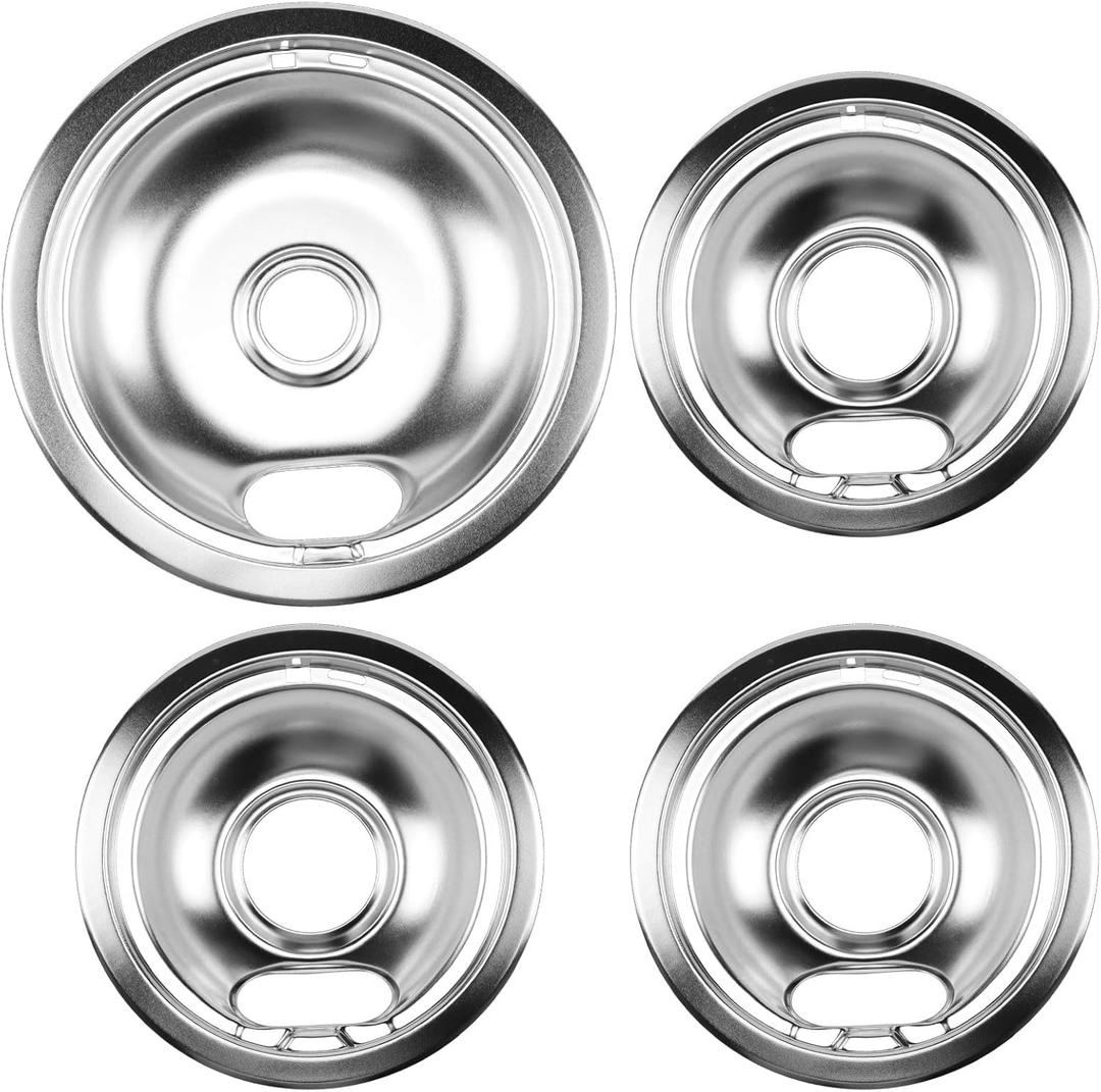 Cenipar W10196405 Range 8 inch drip bowl &W10196406 Range 6 inch drip bowl(3 Pack) chrome plated for Electric Surface Burner