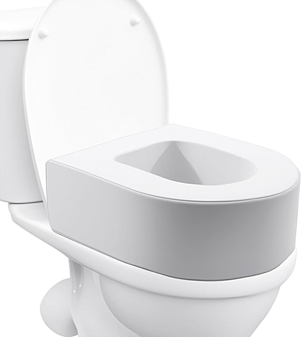 MABOZOO 6-Inch Toilet Seat Cushion, PU Leather Padded Toilet Seat Riser for Seniors, Foam Commode Cushion for Elderly, White