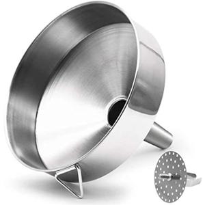 Super Large Stainless Steel Large Funnel with Detachable Strainer/Filter for Cooking Oil and Transmission Liquid and Powder, Food Grade Metal Kitchen Funnels