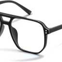 livho Vintage Aviator Blue Light Blocking Glasses, Fashion Oversized Frames with UV Protection Coating, Unisex Design (*Black Briliant)