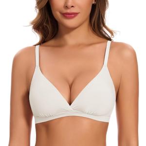 WOWENY Deep V Bras for Women No Underwire Wireless Push Up Bra Comfort Bralettes Seamless Plunge Bra with Support (Small, 2216-white)