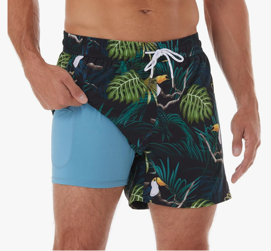 BRISIRA Mens Swim Trunks Swim Shorts Quick Dry 5 inch Inseam Beach Shorts with Compression Liner and Zipper Pocket 32