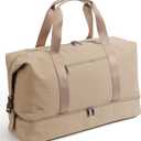 Oeihuivt Weekender Bags for Women - 21 Inch Large Travel Duffel Bag 2-Piece Set with Shoe Compartment, Heavy-Duty Canvas Leather Carry On Overnight Tote (Khaik-1A)