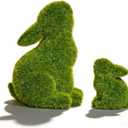 2pcs Easter Rabbit Resin Statues, one Large and one Small, Gazing lovingly at Each Other; Outdoor Patio Sculptures, Unique Easter Spring Home Decor Gifts (Green)