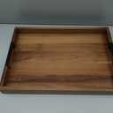 Large Ottoman Tray for Living Room and Coffee Table, Decorative Acacia Wood Serving Tray with Metal Handles for Breakfast in Bed, Dinner Food Kitchen TV (Natural, 20" x 14" x 2")