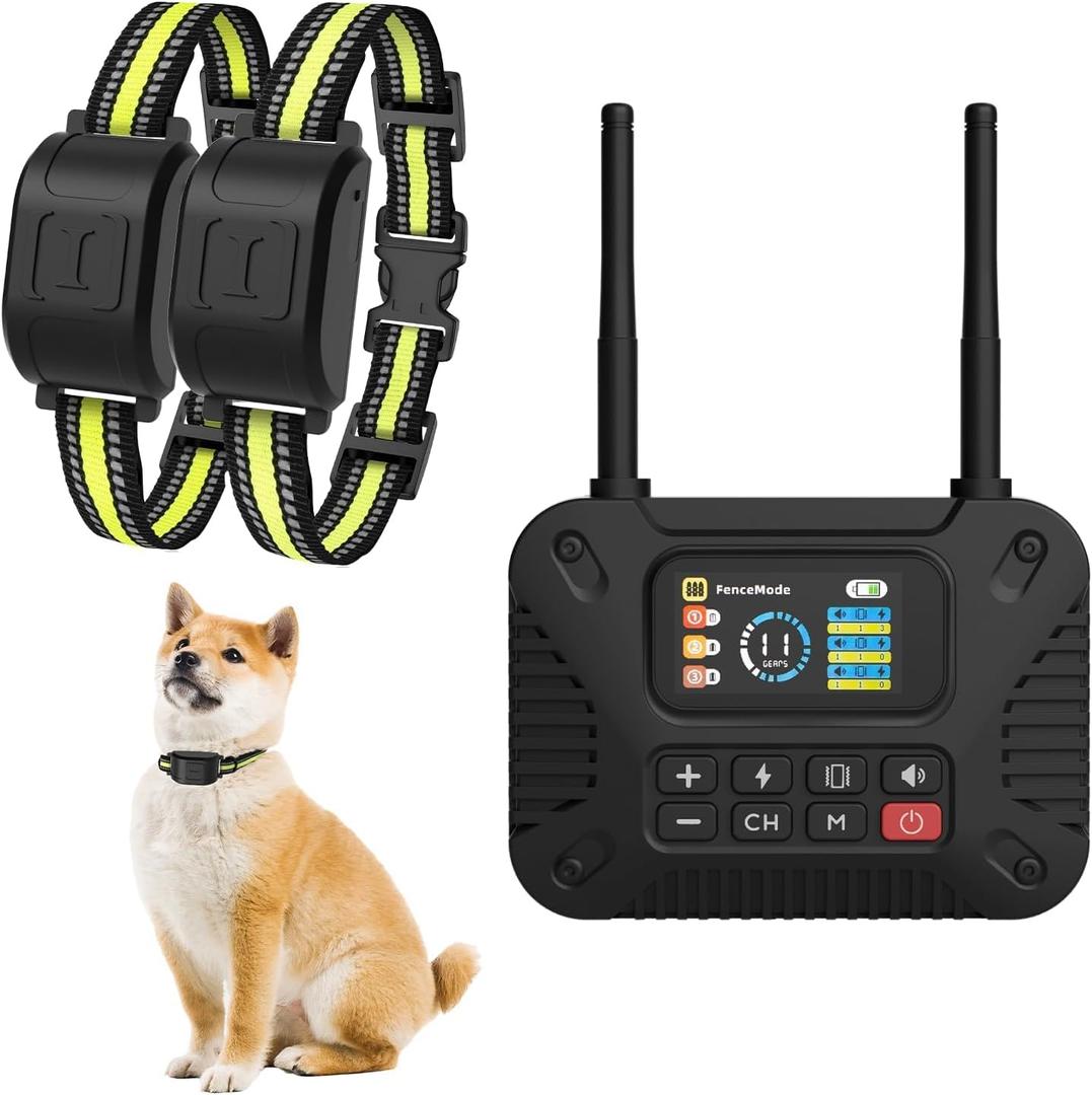Wireless Dog Fence System with LCD Remote - Adjustable Training Collar & Portable Containment for 10-120lb Dogs, No Wire Needed, 1-Mile Boundary, Waterproof (Black)