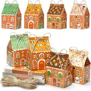 Zhanmai 48 Pcs Christmas Treat Boxes Candy Gingerbread House Mini Christmas Party Favor Box Small Paperboard Gift Container for Xmas Holiday Party Treat Cookie Goodie Snack Gift Packaging