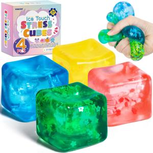 4 Pack Fidget Toy Stress Cube, Slow Rise Stress Balls Ice Cube,Mellow and Chill,Square Squishy Balls for Anxiety Relief,Nice Cube Squishy,Prize Box Toys for Kids Classroom Birthday Gifts Party Favors