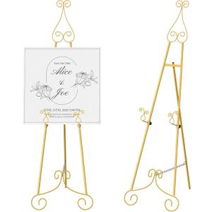 HAITRAL Gold Easel Stand for Sign,Adjustable Display Easel Stand with Chain Support,Heavy Duty Metal Easel for Wedding Sign,Art,Pictures,Paintings, 55" H Welcome Poster Stand Sign Holder Floor Dcor