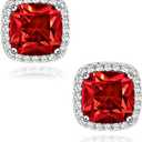 Square Cubic Zirconia Earrings Stud 7mm Birthstone Studs Earrings Hypoallergenic Princess Cut Earrings 925 Sterling Silver Post Studs Earrings for Women