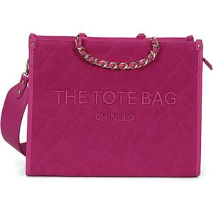 Chinllo Tote Bag for Women Top Handle Satchel Purse and Handbags with Shoulder Strap (Medium 14 IN, Fuchsia-suede)