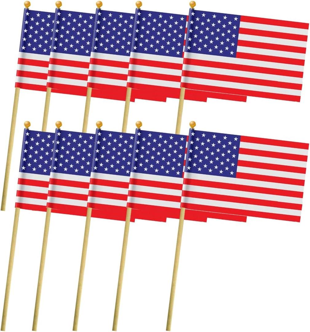 12 Pcs 12x18 Inch American Flags on Stick, American Flags for Outside, USA Stick Flag with Handheld and Grounded Multi-Purpose Flagpole, Design for Memorial Day, 4th of July, Veterans Day, Election Day