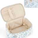 Wandering Nature Makeup Bag, Travel Make Up Organizer Cosmetic Brush Bags Case for Women in Quilted Fabric, Blue Flower, Patent Pending (Medium)