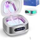 Voraiya Portable Ultrasonic Retainer Cleaner 4000mAh Rechargeable IPX6 Waterproof Retainer Cleaner Machine For Mouth Guard,Night Guard,Aligner,Small Denture Cleaning Pod For Teenagers,Adults,Travel (White Sliver)