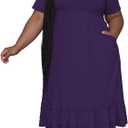 Tycorwd Women's Plus Size Casual Midi Dress Summer Short Sleeve Beach Dress Swing Flowy Tiered Dresses (Purple, XXXL)