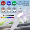 Kviflon 52 Inch Ceiling Fans with Lights and Remote/APP Control, Low Profile Ceiling Fans with Dimmable White + RGB Ring Lights, 6 Speeds 5 Curved Blades for Kids Room Bedroom Bar, White