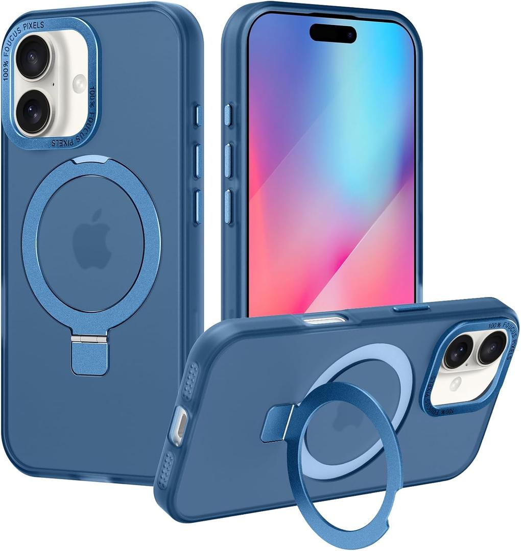 tharlet Magnetic Ring for iPhone 16 Plus Case, [Military Grade Drop Tested][Compatible with MagSafe][Built in Kickstand] Translucent Slim Back Soft Edge Anti-Fingerprint, Blue